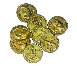 Conjunto de áureos encontrados en la taberna 12 del Foro de Clunia