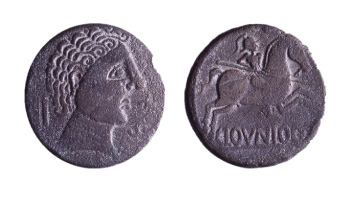 Monedas celtibéricas acuñadas con el nombre CLOUNIOQ con caracteres íberos